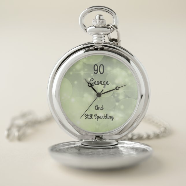 Stylish 90th Birthday Personalised design Pocket Watch (Inside)