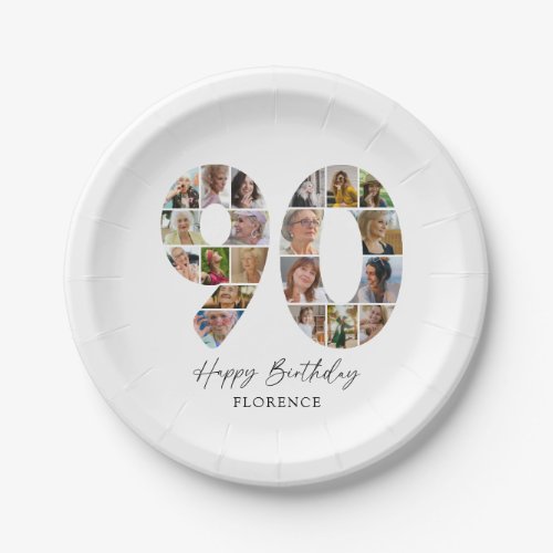 Stylish 90th Birthday Photo Party Plates
