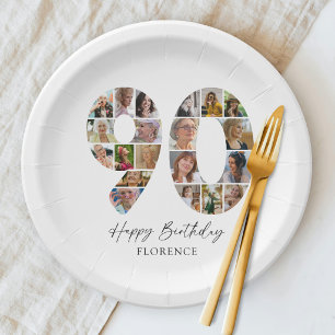 Stylish 90th Birthday Photo Party Plates