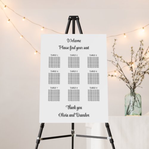 Stylish 9 Table Wedding Seating Chart Foam Board