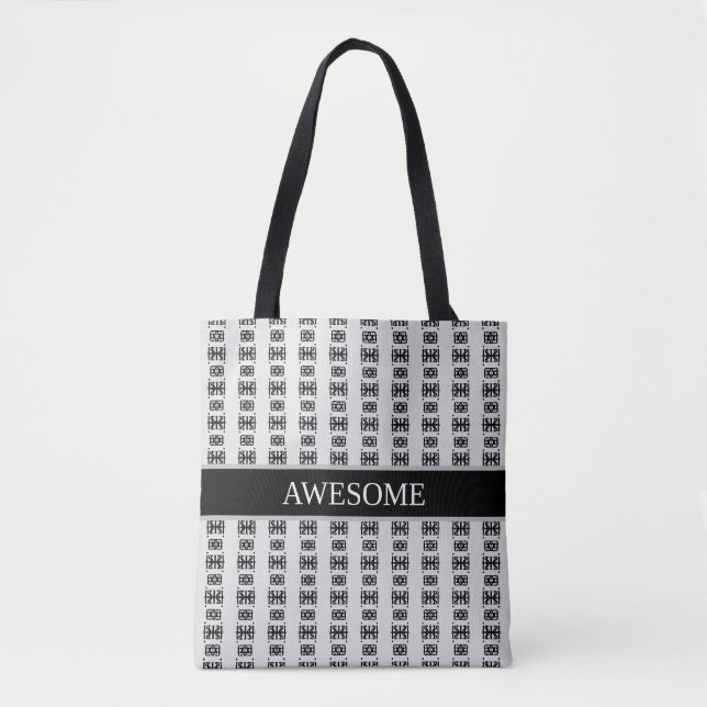 Stylish abstract black star pattern on light gray tote bag (Front)