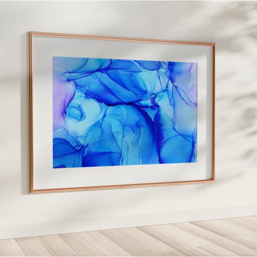 Stylish Abstract Blue and Purple Agate Ink Art Faux Canvas Print