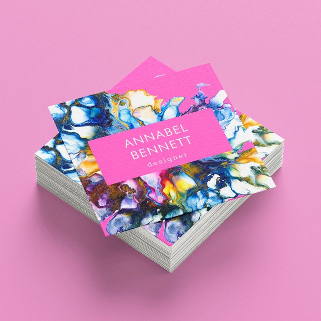 Stylish abstract colorful pink square business card (Creator Uploaded)