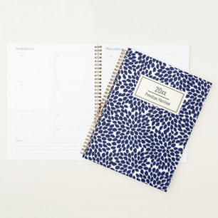 Stylish Abstract Floral Pattern Blue Personalized Planner