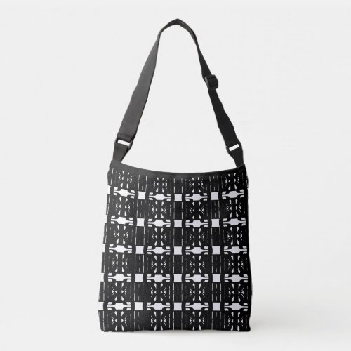 Stylish Abstract Geometric Black  White Pattern Crossbody Bag