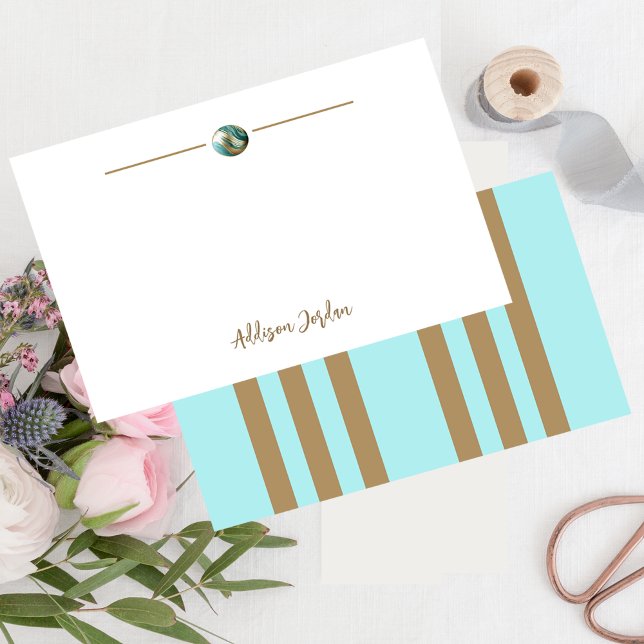 Stylish Abstract Gold & Teal Orb Note Card (Creator Uploaded)