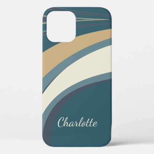 Stylish Abstract Marble Art in Teal Personalized iPhone 12 Case
