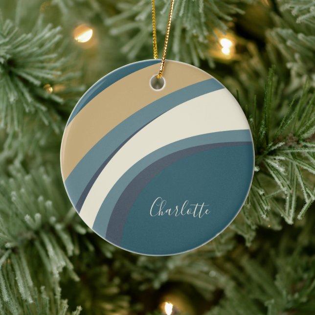Stylish Abstract Marble Art in Teal Personalized Ceramic Ornament (Tree)