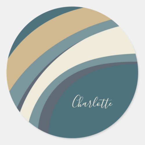 Stylish Abstract Marble Art in Teal Personalized Classic Round Sticker