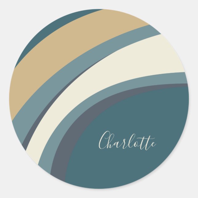 Stylish Abstract Marble Art in Teal Personalized Classic Round Sticker (Front)