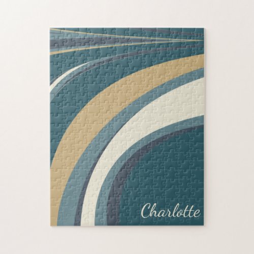 Stylish Abstract Marble Art in Teal Personalized Jigsaw Puzzle