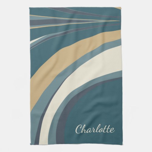 Stylish Abstract Marble Art in Teal Personalized Kitchen Towel