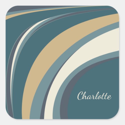 Stylish Abstract Marble Art in Teal Personalized Square Sticker
