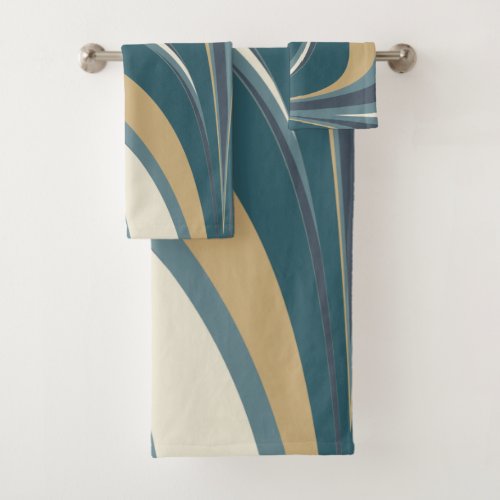 Stylish Abstract Marble Swirl in Teal and Gold Bath Towel Set