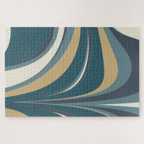 Stylish Abstract Marble Swirl in Teal and Gold Jigsaw Puzzle
