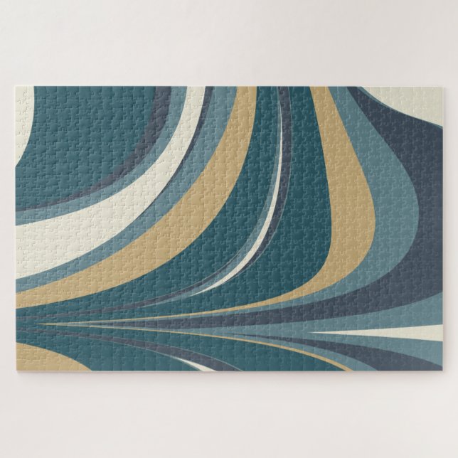 Stylish Abstract Marble Swirl in Teal and Gold Jigsaw Puzzle (Horizontal)
