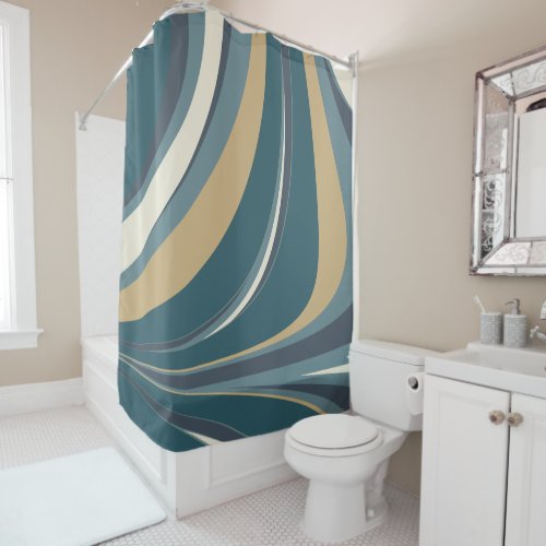 Stylish Abstract Marble Swirl in Teal and Gold Shower Curtain