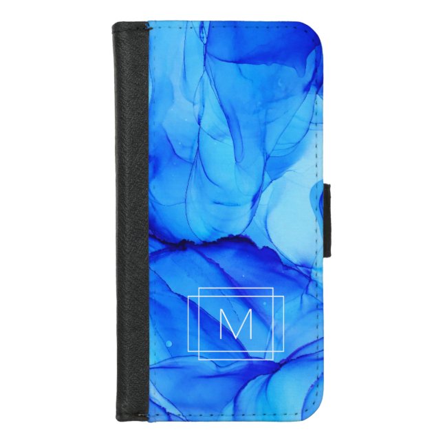 Stylish Abstract Navy Violet Art Monogram iPhone Wallet Case (Front)