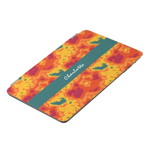 Stylish Abstract Pattern Orange Teal  Personalized iPad Mini Cover