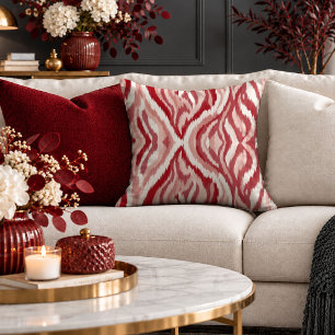 Stylish Abstract Red Ikat Accent Pillow Decor