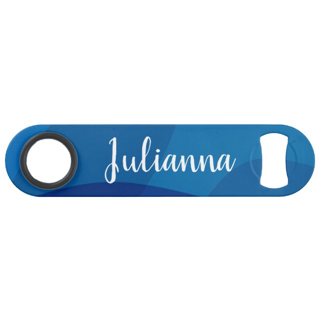 Stylish Abstract Shapes in Blue Personalized Name Bar Key (Front (Horizontal))