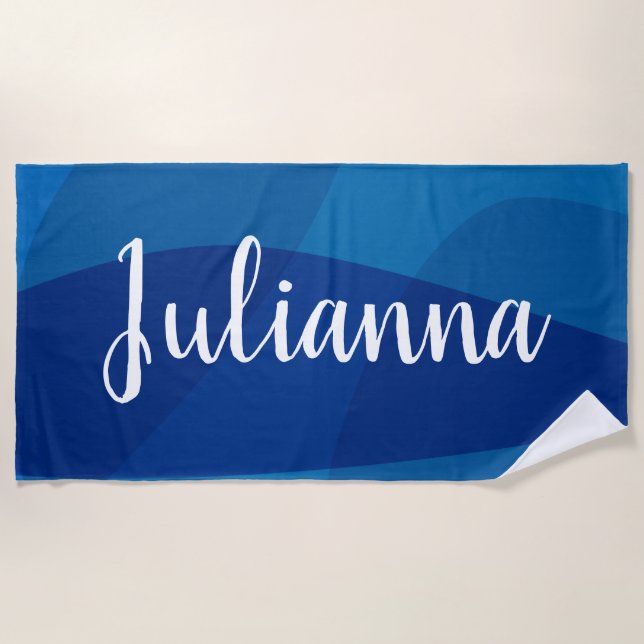 Stylish Abstract Shapes in Blue Personalized Name Beach Towel (Front)