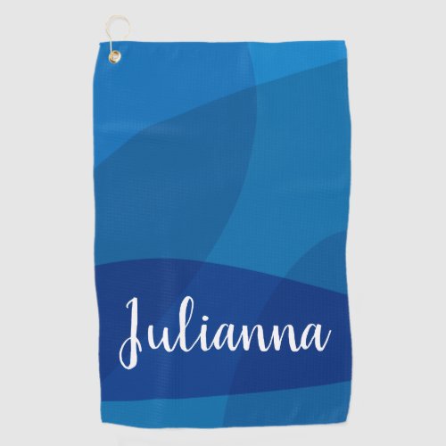 Stylish Abstract Shapes in Blue Personalized Name Golf Towel