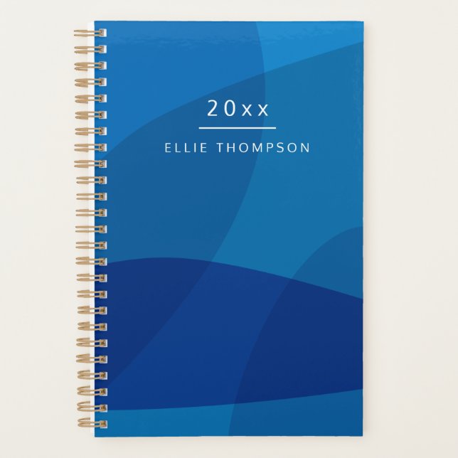 Stylish Abstract Shapes in Blue Personalized Name Planner (Front)