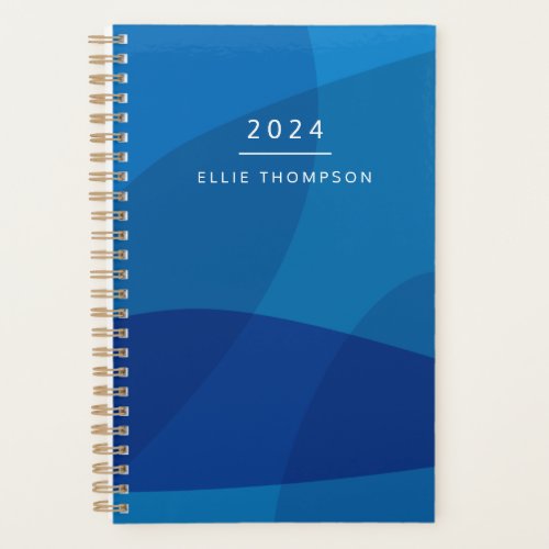 Stylish Abstract Shapes in Blue Personalized Name Planner
