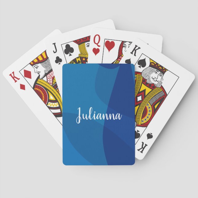 Stylish Abstract Shapes in Blue Personalized Name Poker Cards (Back)