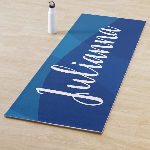 Stylish Abstract Shapes in Blue Personalized Name Yoga Mat