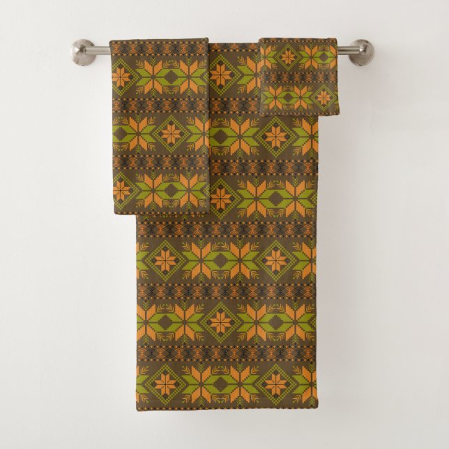 Stylish Abstract Star Pattern in Orange and Brown Bath Towel Set (Insitu)
