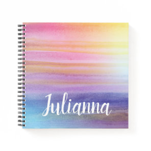 Stylish Abstract Watercolor Pink Purple with Name Notebook