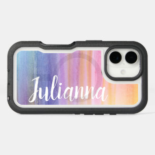 Stylish Abstract Watercolor Stripes Personalized iPhone 16 Case