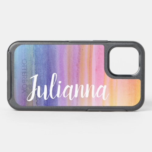 Stylish Abstract Watercolor Stripes Personalized OtterBox Symmetry iPhone 12 Case