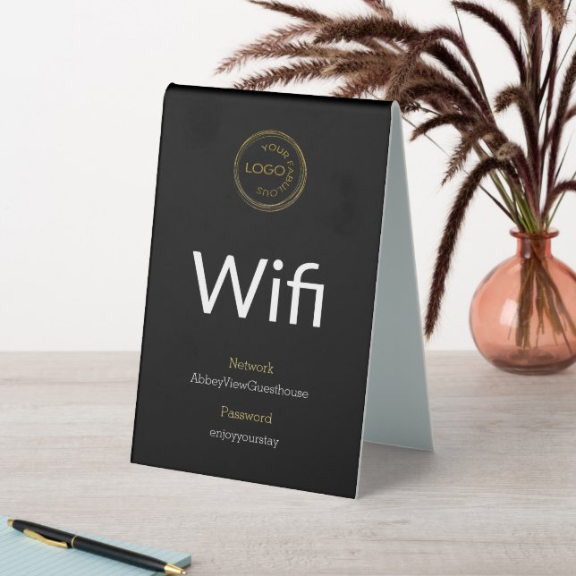 Stylish Add Your Logo Wifi Details on Black Table Tent (In SItu (Table))