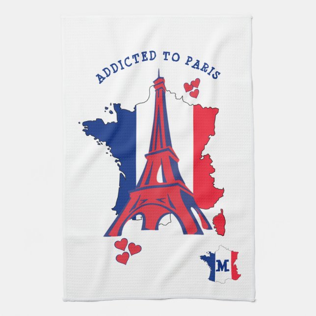 Stylish ADDICTED TO PARIS Monogram Kitchen Towel (Vertical)