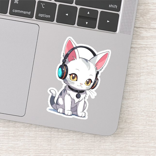 Stylish Adorable Cat in Headphones Sticker (Detail)