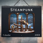 Stylish Aesthetic Retro Cool Cogs Gears Steampunk Calendar<br><div class="desc">Immerse yourself in Steampunk style with this intriguing wall calendar. Step into a world of fantastical imagined scenes, from the garden and music room to Victorian city streets and vintage flying machines. With a new retrofuturistic picture for every month, you can enjoy a year of different perspectives and quirky surprises....</div>