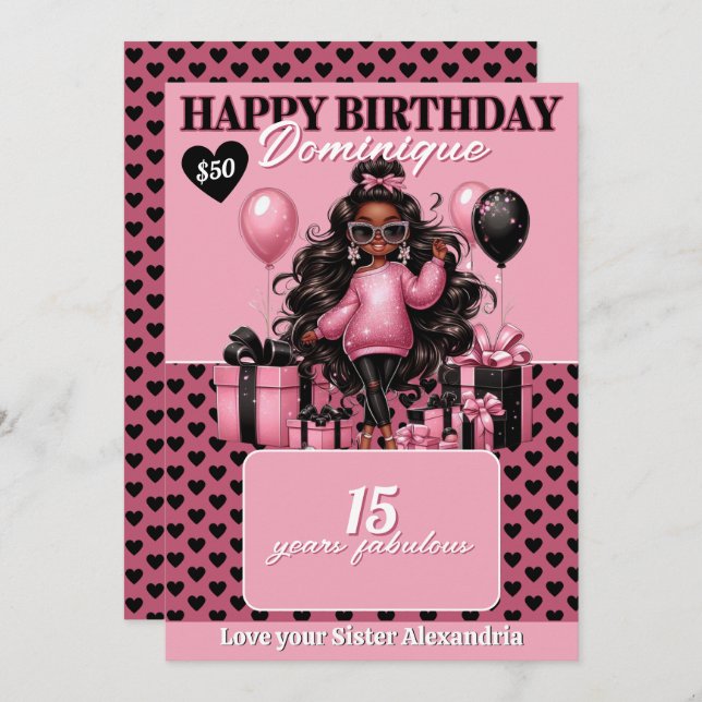 Stylish African American Birthday Gift Card Holder (Front/Back)