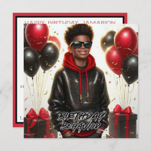 Stylish African American Boy Black/Red Birthday Card