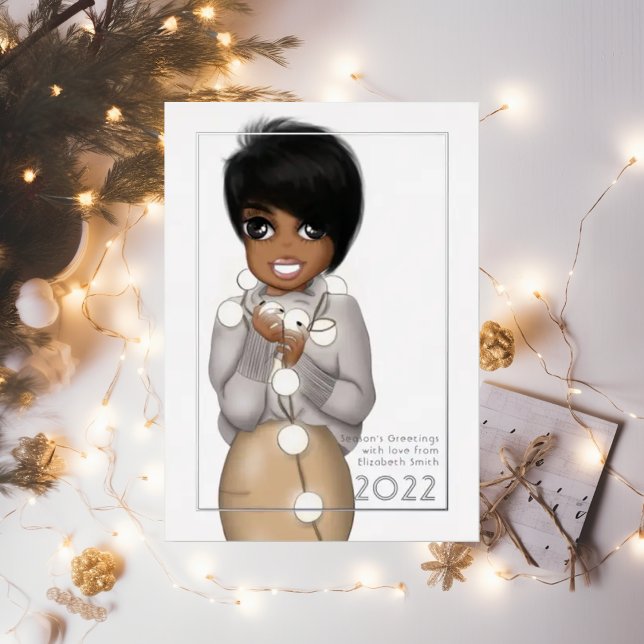 Stylish African American Cozy Christmas Lights Foil Holiday Card (Creator Uploaded)