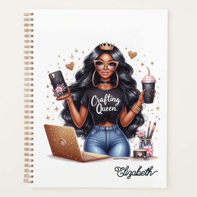 Stylish African American Crafting Queen Branding Planner (Front)