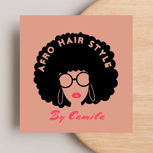 Stylish Afro Hair Stylist Beauty Salon Blush Pink  Square Business Card