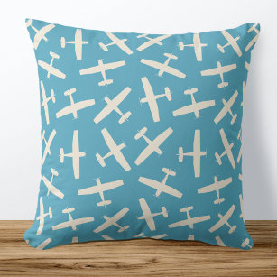 Stylish Aircraft Pattern Blue Throw Pillow