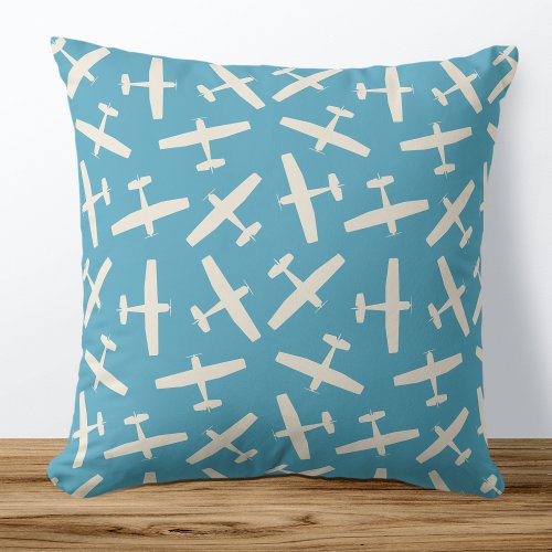 Stylish Aircraft Pattern Blue Throw Pillow
