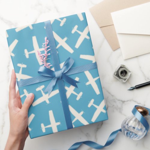 Stylish Aircraft Pattern Blue Wrapping Paper