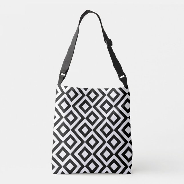 Stylish All-Over-Print Black and White Meander Crossbody Bag (Back)