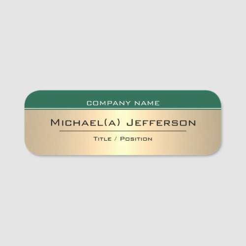 Stylish Amazon Green  Unique Luxury Gold Metallic Name Tag