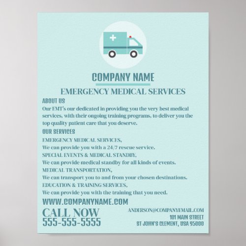 Stylish Ambulance Design EMT Paramedic Advert Poster